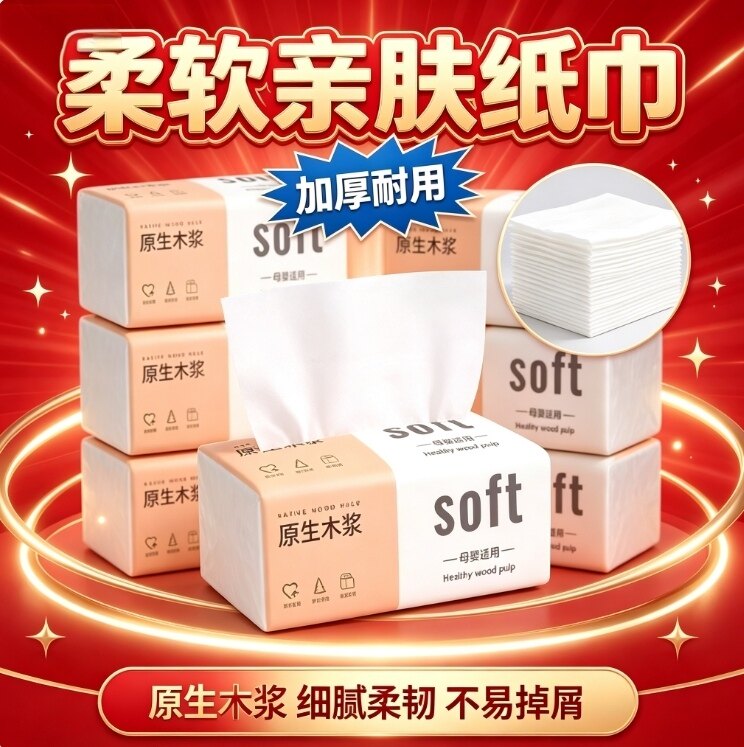 家用抽纸加厚擦手纸可湿水纸巾实惠装餐巾纸优质清洁纸原木卫生纸