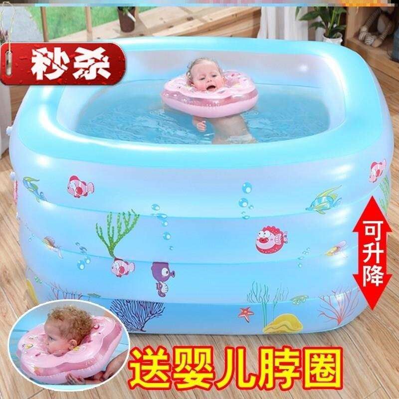 新款游泳池儿童充气加厚小孩家用婴儿圆桶粘贴式t防滑垫可折叠商