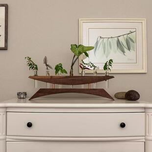 胡桃木花瓶摆件客厅插花玻璃透明高直筒水培富贵竹水养鲜花高级感