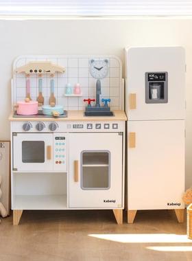 新木制仿真声光冰箱厨房玩具套装儿童过家家角色扮演益智厨房玩具