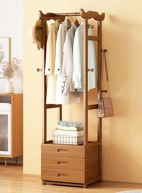 简易衣帽架落地实木挂衣架卧室家用宿舍多层置衣架挂包收纳置物架