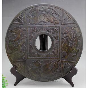 古玩四大兽复古雪花玉玉璧30cm-平平安安02送架子