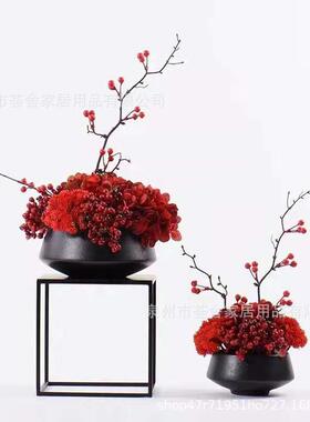 黑色金属小型铁架底座软装工艺品玄关中式盆景盆栽铁艺置物架摆设