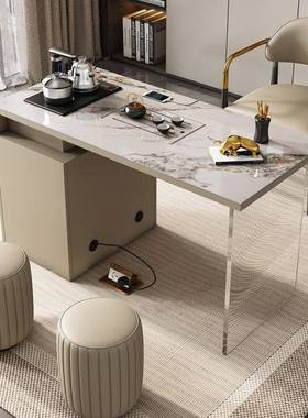 亚克力茶桌椅组合家用阳台现代简约岩板功夫泡茶办公一体悬浮茶桌