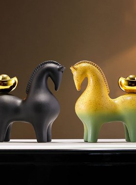 马上有钱摆件陶h瓷招财老板办公室客厅桌面高档家居装饰品开业礼