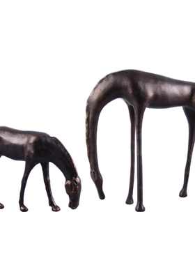 新中式现代饮水马金属动物雕x塑摆件样板间客厅酒店抽象低头马装