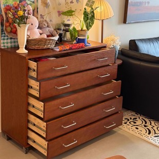中古风实木复古五斗柜大容量储物柜客厅收纳卧室床尾柜可移动边柜