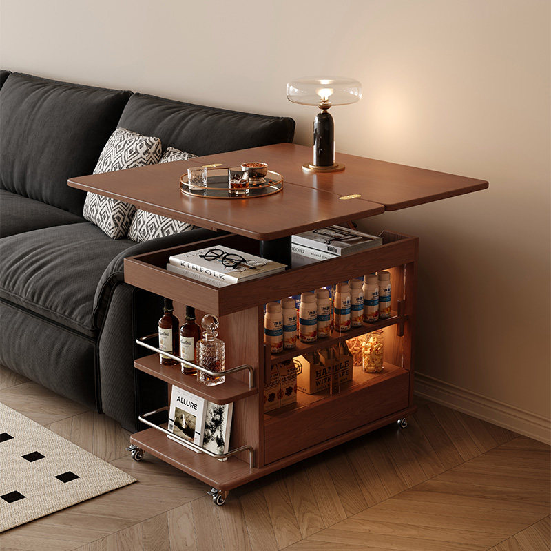 中古风实木折叠茶几可升降小户型沙发边柜客厅2025新款移动边几