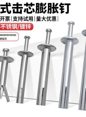 新型美式膨胀钉M6M8快速击芯钉防盗网门窗专用插片壁虎镀锌内膨胀