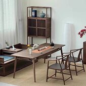 新中式 高端胡桃木茶室禅意实木茶台办公室一体泡茶桌 茶桌2024新款