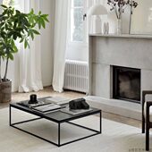 极简原木方形茶几实木简约现代侘寂风客厅家用黑色铁艺小户型矮桌