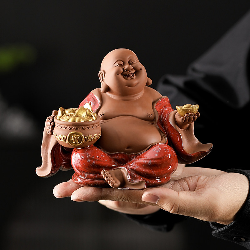 陶瓷弥勒佛大肚笑佛笑口常开招财佛像摆件家居客厅酒柜电视柜装饰