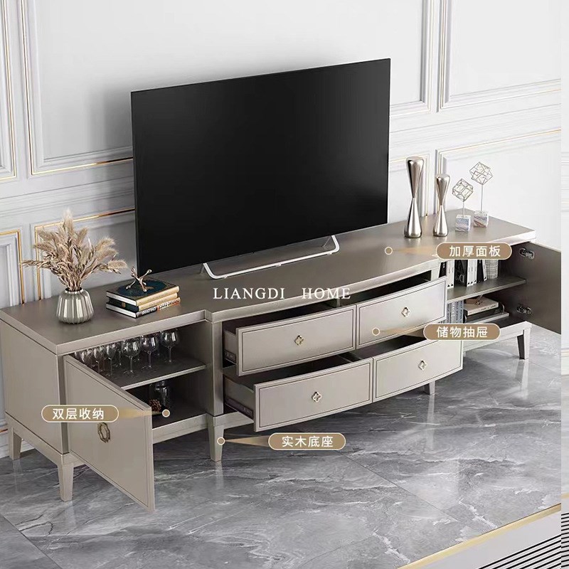 美式轻奢实木电视柜现代简约小户型客厅香槟色茶几电视柜组合地柜