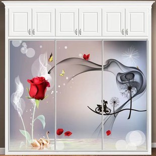 定制衣柜推拉门钢化玻璃衣橱简约滑动壁柜高光实木彩绘雕刻移门卧