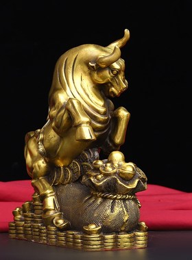 纯铜聚宝盆铜牛摆件招财抬头旺市牛转乾坤金钱福禄牛店铺开业礼品