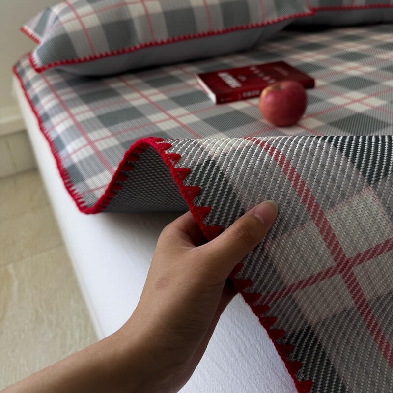 复古格纹冰藤席冰丝凉席床垫三件套夏天2025新款高级感空调软凉席