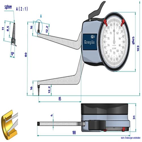 德国KROEPLIN指针式内测卡规H260/针盘式卡规/高精度卡规