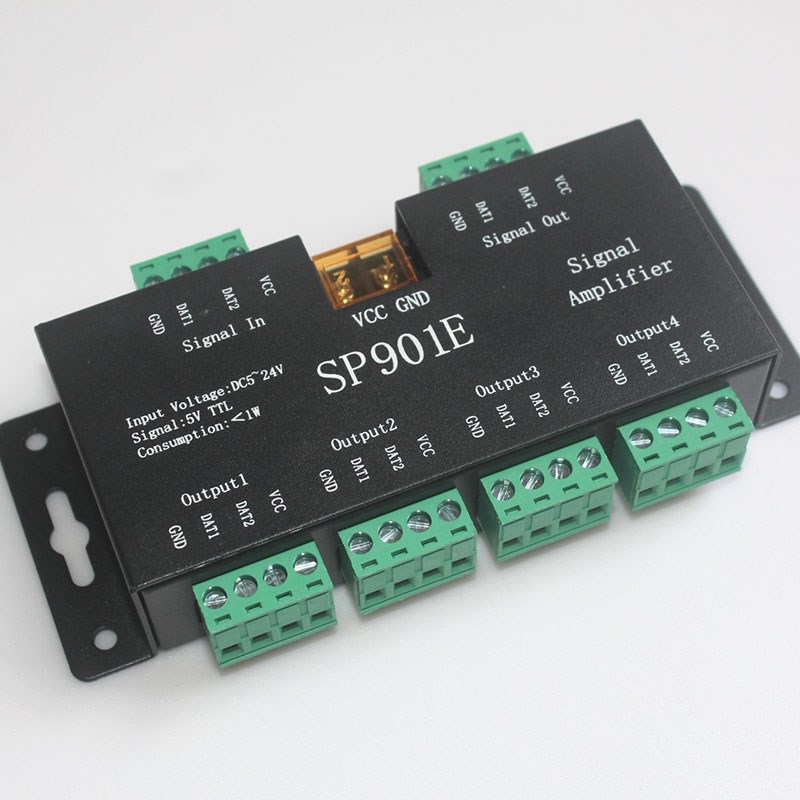 LED幻彩灯带信号放大器WS2811灯条扩展器SPT信号分控放大器SP901E