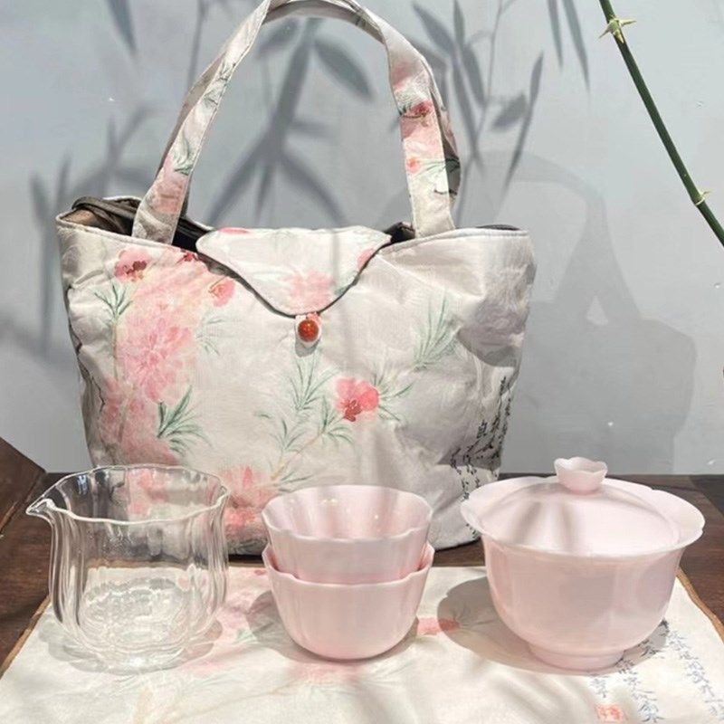 惊蛰 云纱茶包套装 原矿粉泥盖碗茶杯 耐热玻璃公道杯 赠一条茶巾