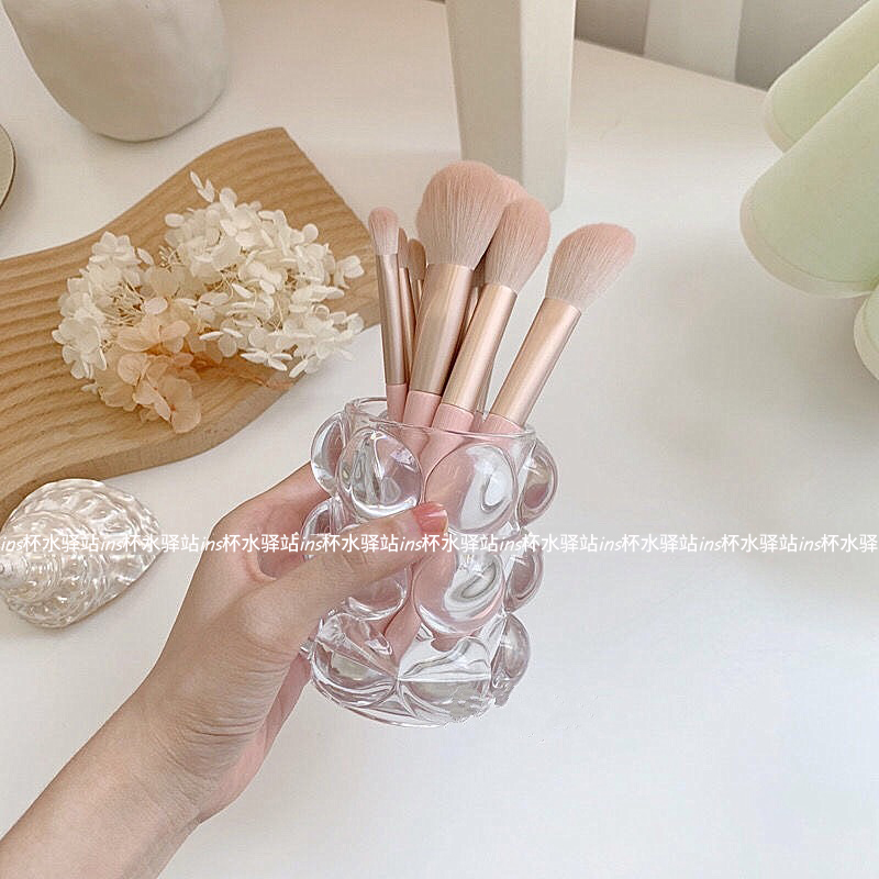 韩国ins风同款圆球玻璃笔筒小众装饰化妆刷桶桌面摆件拍照道具