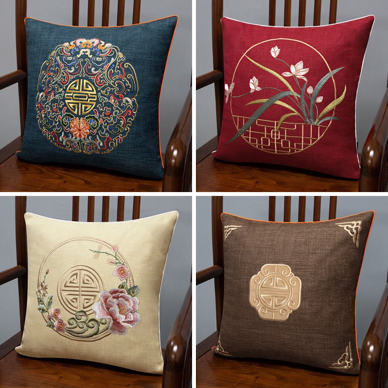 中式座椅抱枕套刺绣中国风客厅红木沙发抱枕太师椅靠垫靠枕靠背