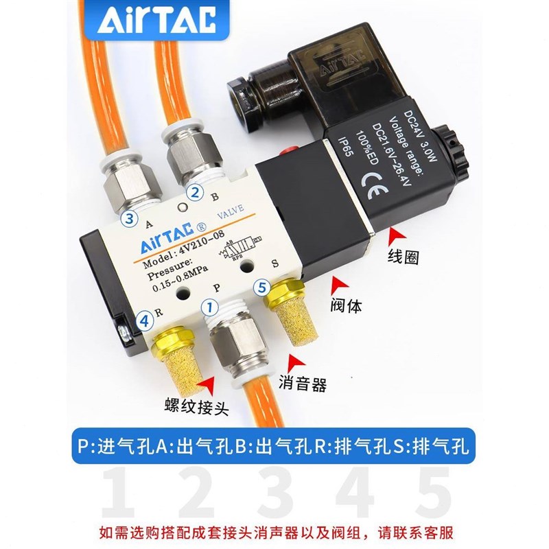 德客电磁气动4v210一08 220v控制亚器气换向电子线圈24v