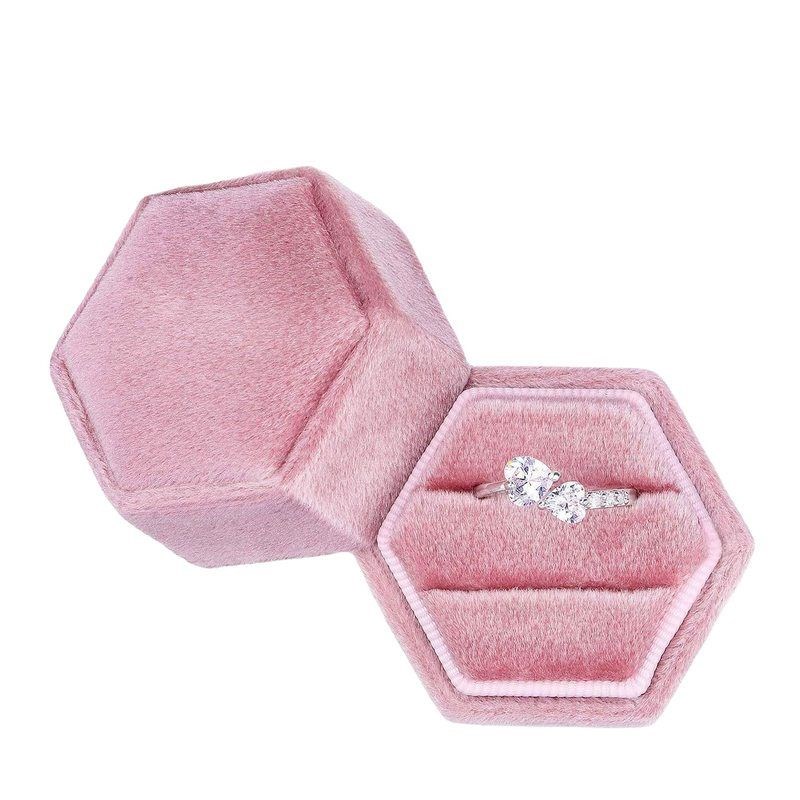 现货天鹅绒戒指盒复古六边形天地盖求婚绒布戒指盒首饰盒珠宝盒