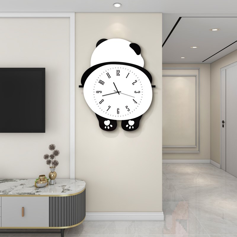 2024新款熊猫钟表挂钟客厅餐厅背景墙时钟挂画现代简约创意钟表