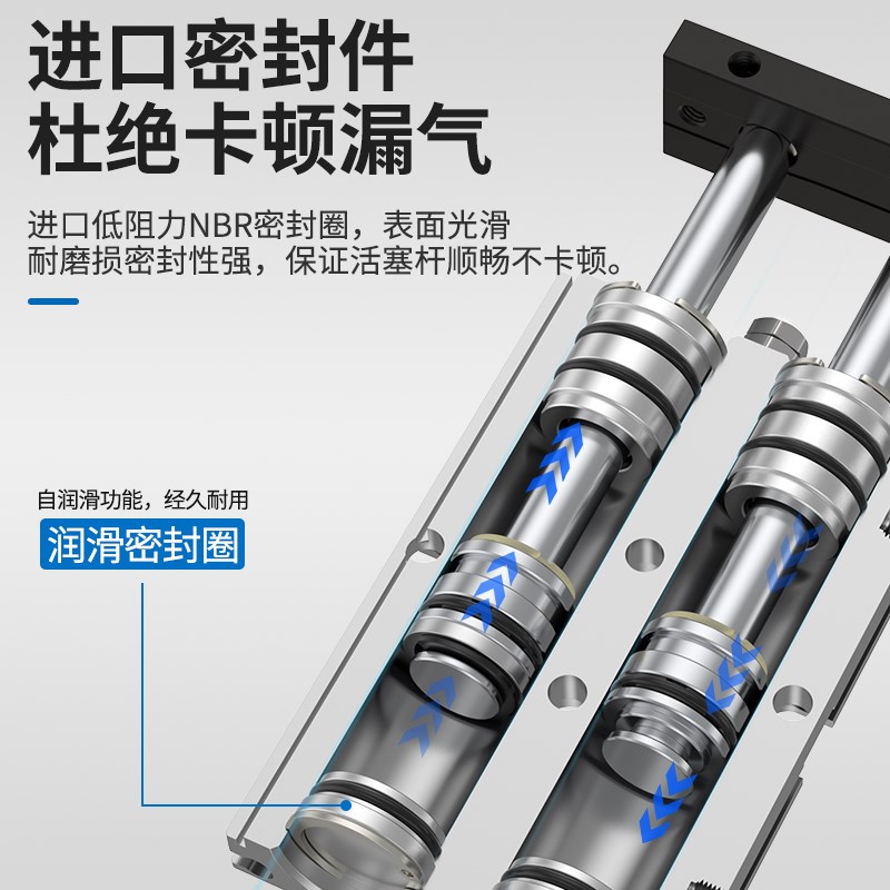 小型双轴气缸TD10/16/20/25/32/40/50*175*250气动双杆气缸长行程