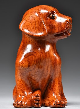 花梨木头狗摆件实木质雕刻十二生肖木头小狗吉祥物装饰红木工艺品