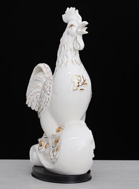 大号白黄黑红色陶瓷大公鸡摆件吉祥物工艺品如意母鸡客厅电视柜