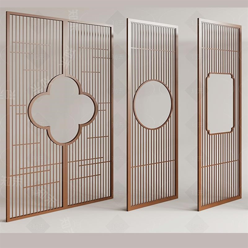 定制不锈钢金属镂空屏风隔断售楼部酒店会所轻奢风入户格栅玫瑰金