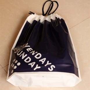 穿绳袋礼品袋塑料袋包装 袋深蓝色七天34CM宽41CM高底部5CM25个