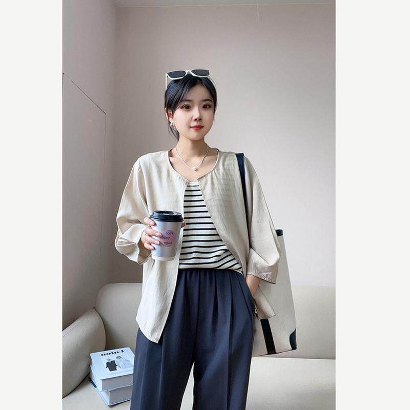 夏季新衬HJ532衫圆领宽松百搭韩款七分袖薄版款袖小开衫长女
