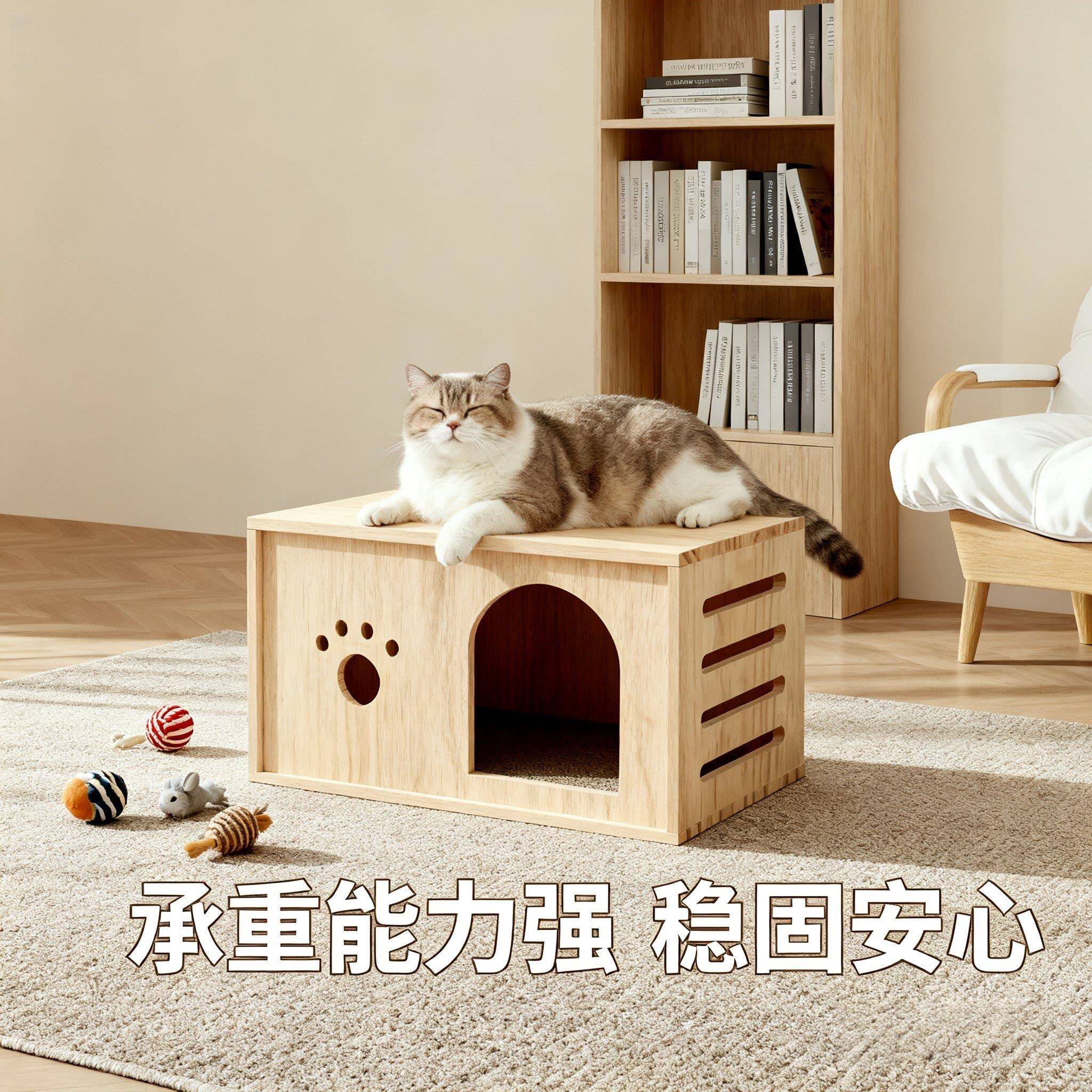实木猫窝猫房子实木狗窝宠物窝大松窝豪华猫型泰迪狗窝小型窝凳子