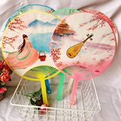 大号圆形扇子古典扇子手摇扇塑料扇子女双面图案驱蚊纳凉夏天扇子