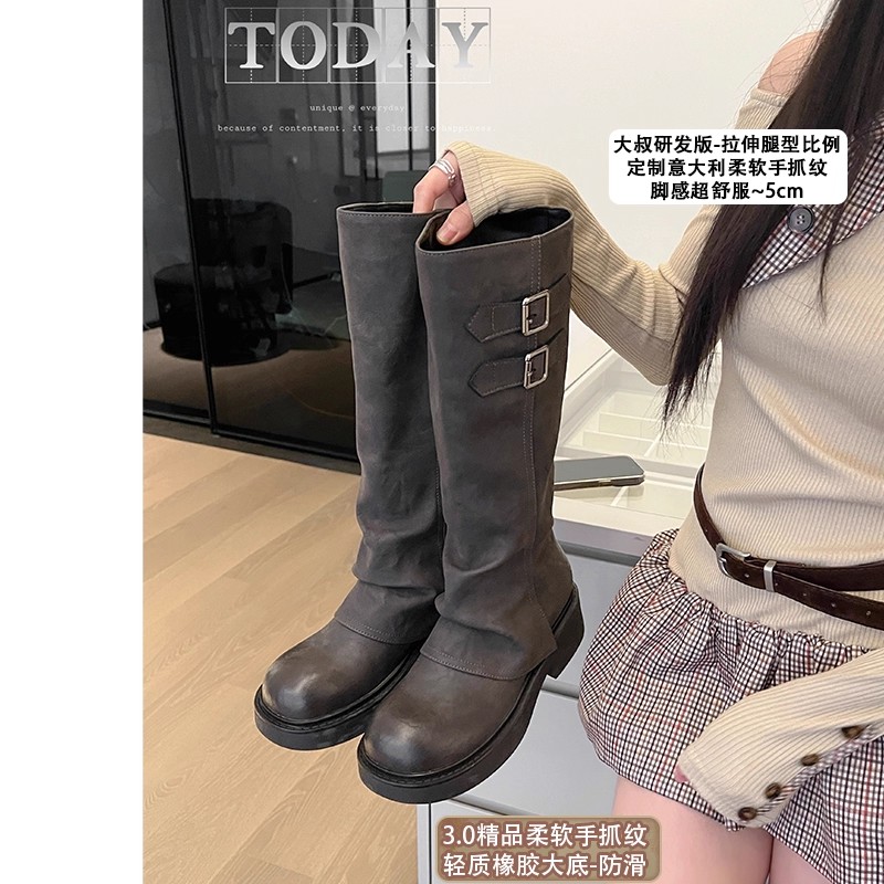 大叔家厚底增高裤管骑士靴女