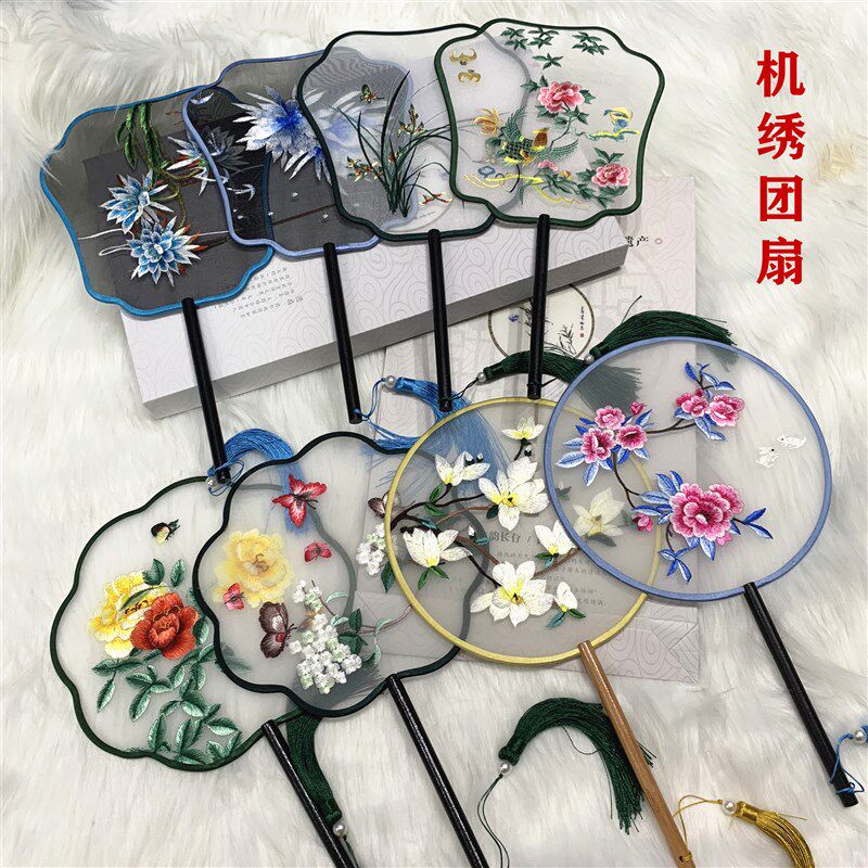 面手推绣刺绣团扇古风汉服舞蹈绣扇子团扇古典中特色工艺