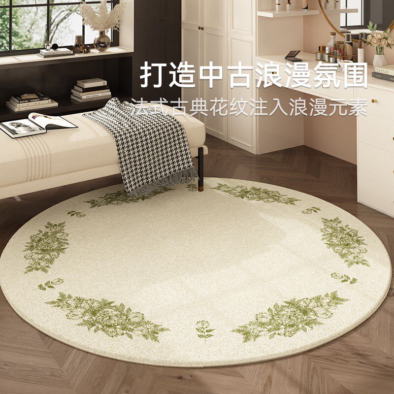 法式绿色衣帽间地垫圆形欧式宫廷风免打理梳妆台毛绒地垫卧室