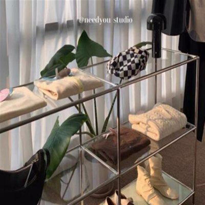服装店流水台不锈钢拉丝玻璃展示架移动桌子精品货架陈列架鞋包架