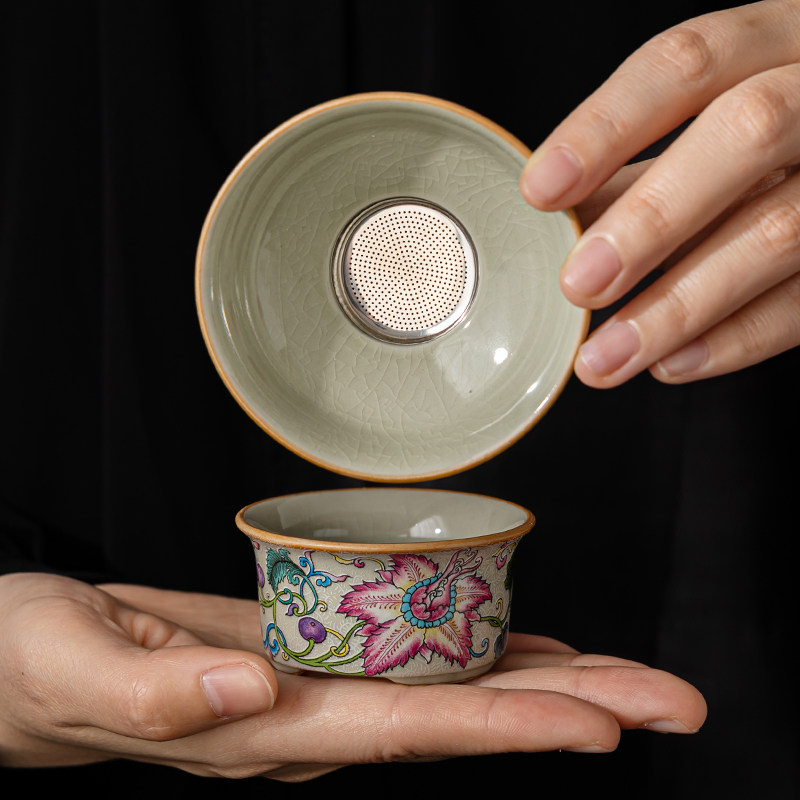 老陶泥凌霄花茶j滤组茶漏茶叶过滤网家用高档茶水分离器茶具配件