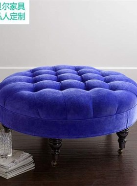 圆凳凳服装店沙发脚凳换鞋美甲布艺沙发实木凳大搁凳灰色床尾小