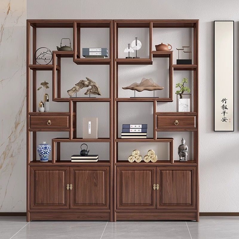 博古架实木新中式多宝阁榆木茶叶展览展示柜客厅隔断置物架陈列柜