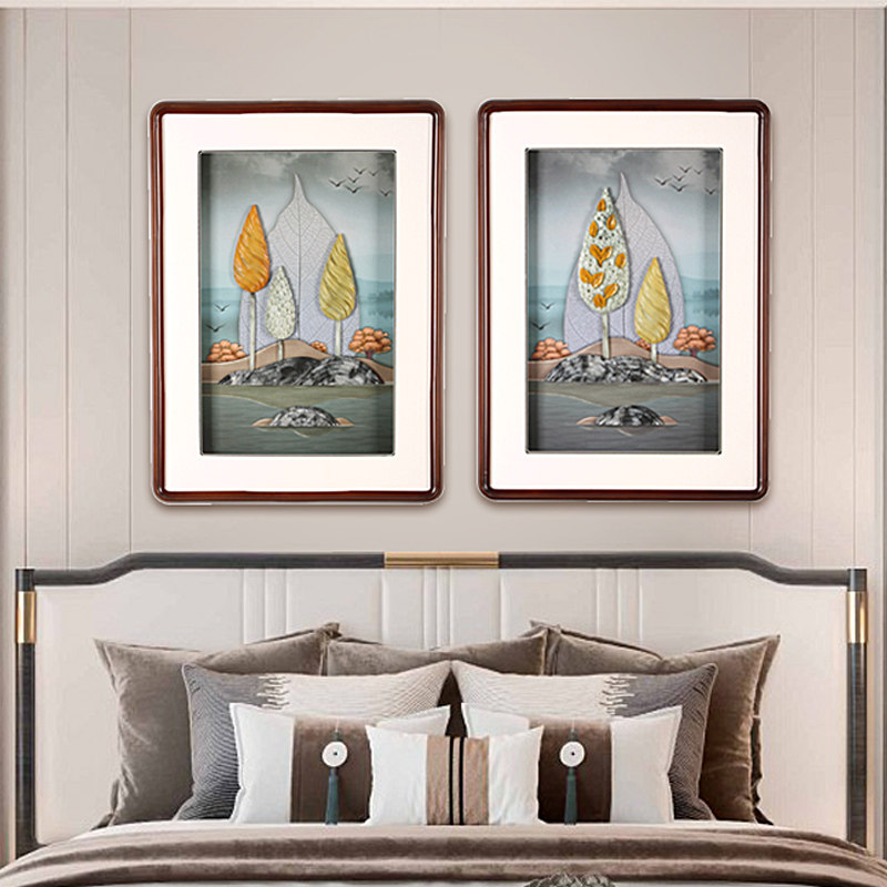 餐厅装饰画现代简约新中式简美饭厅玉雕三连挂画客厅沙发背景墙画