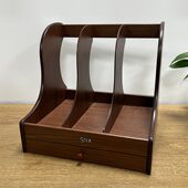 甄选木质三栏文件架桌面文件收纳盒书立架文件框盘公用品置物架收