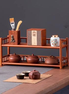 桌面博古架小型茶桌杯架茶具置物架实木茶架茶壶茶杯茶架子摆放架