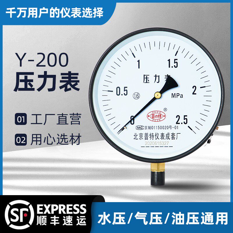 Y-200压力表大表面锅炉水压气压测量0-0.6-1.0-1.6-2.5mpa弹簧管