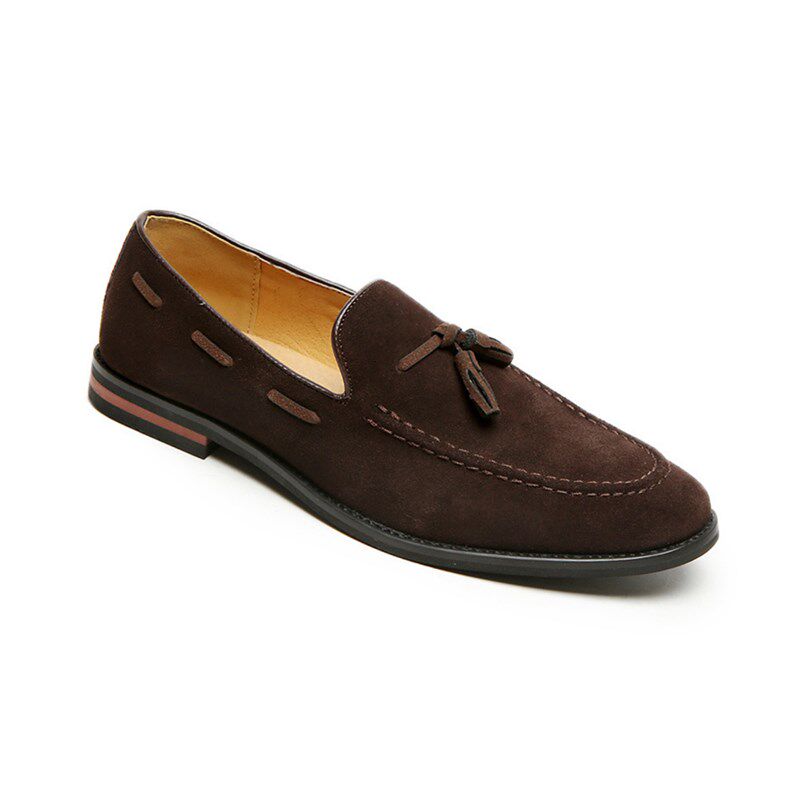 抱走推土机新款男豆豆鞋低帮反绒皮套脚流苏平底休闲单鞋纯色皮鞋