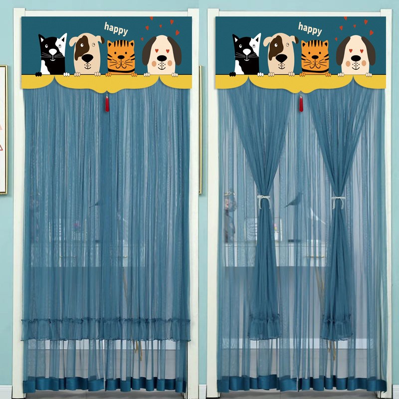 美式蕾丝门帘双层布艺纱帘隔断帘卧室卫生间遮挡帘魔术贴防蚊门帘