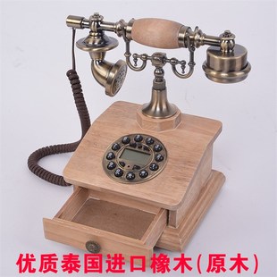 老式实木欧式电话机仿古电话机中式复古电话美式插线家用座机电话